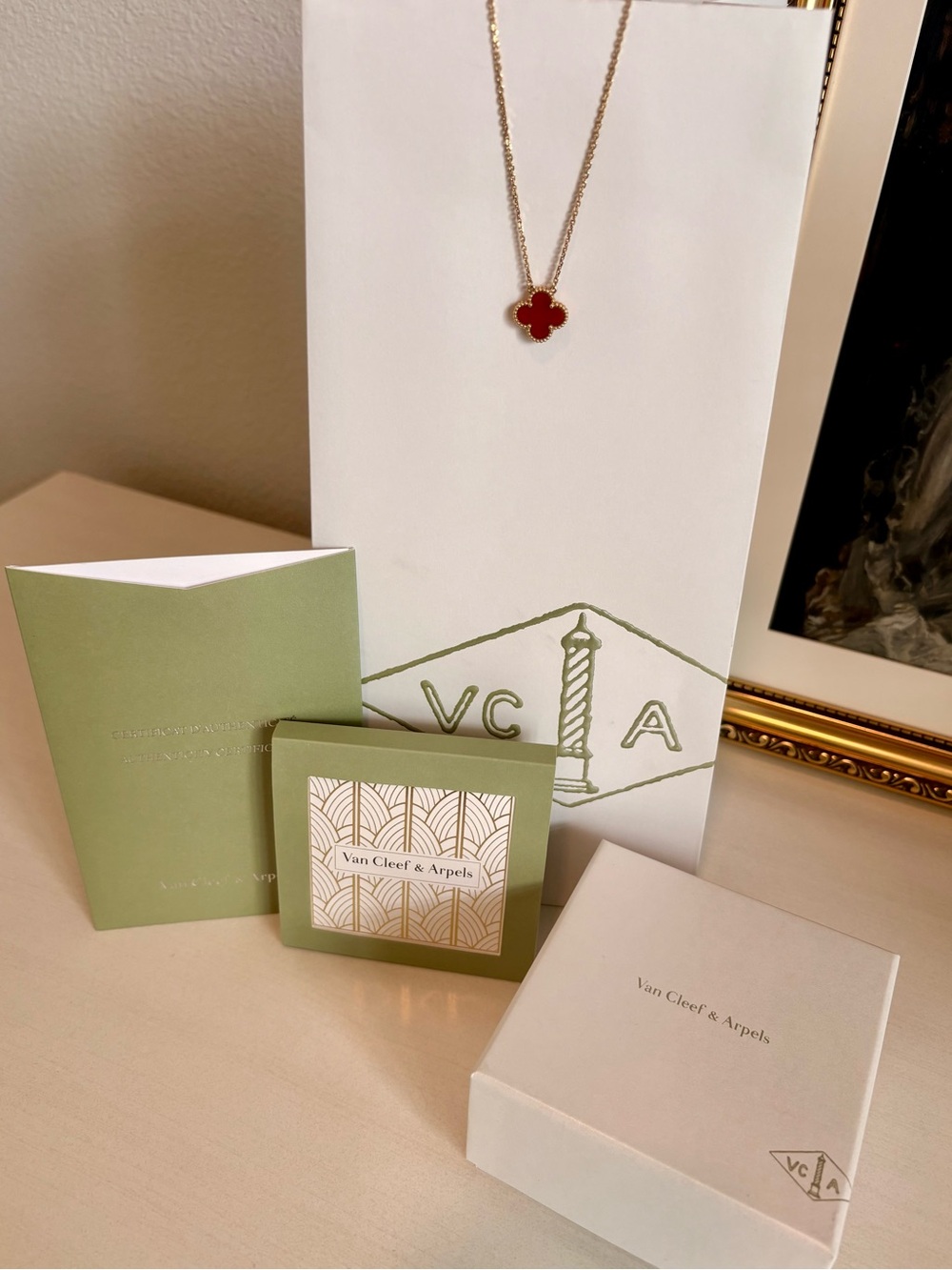 Van Cleef & Arpels Yellow Gold Red Alhambra Pendant Necklace